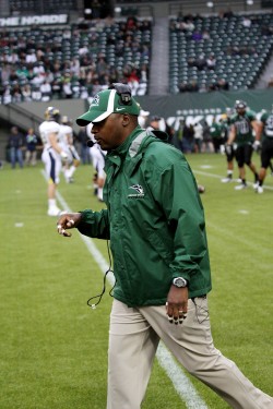 Setting back the goal posts: Head coach Nigel Burton manages a game at Jeld-Wen Field. 2011 was the first time the Vikings have ended the season with a positive record since 2006.