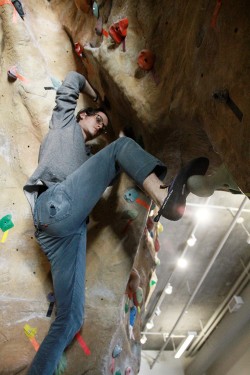 Climbing to new heights: Bouldering club member Jeff Evans scales the wall. Evans is one of 20 members who have joined the recently formed club.
