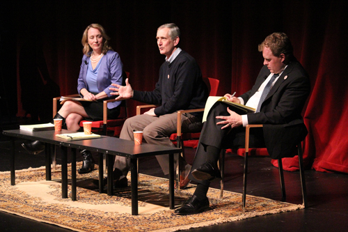 Mayoral race gains momentum: (From left to right) Eileen Brady, Charlie Hales and Jefferson Smith discussed TriMet, biking, and other transportation issues at the Feb. 6 forum.