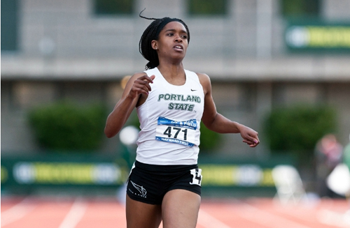 Gone in 60 meters: Junior sprinter Geronne Black shoots across the track. In addition to setting a Big Sky record in the 60-meter dash, Black ran a season-best time at 200 meters in Boise.