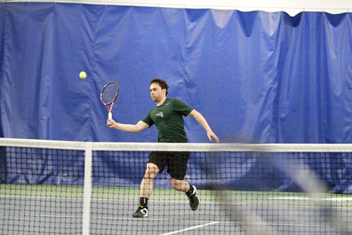 Rose city rumble Roman Magoulis (top) and Abhinav Mishra (right) face off against rivals University of Portland.