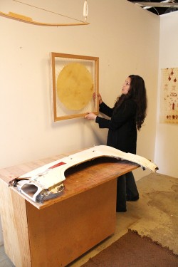 Decking out Nielsen interacts with her work in her on-campus studio.