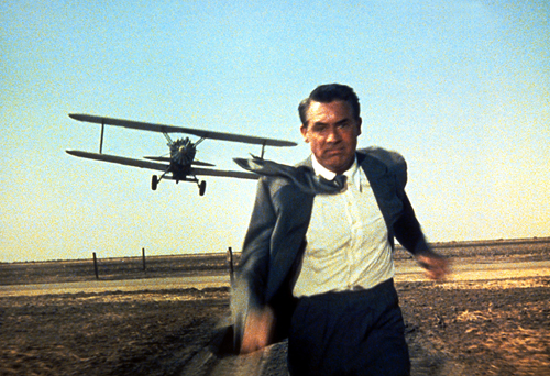 Low-fly zone Cary Grant outmaneuvers a fiendish crop duster.