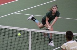 Double trouble: Freshman Ashley Spencer takes the court against Northern Arizona. The women were in the doubles competition until the end, but couldn’t put it away.