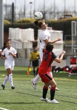 Spring loaded: Freshman midfielder Ariana Cooley intercepts a pass in midfield. The Vikings returned to their home ground at Hillsboro Stadium after finishing last season at the top of the standings.