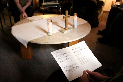 Signs and symbols: A communion and prayer circle forms at the Unversity’s Campus Ministry.