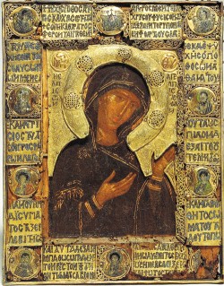 Holy mother of God: A painted icon of the Virgin Mary with the epithet “Hope of the Hopeless.”