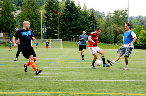 Intramural showdown: The Imperial FC play C. Eastwd at Stott Field on Sunday, May 20. Intramural soccer is a great way to meet people outside of class and stay in shape. 