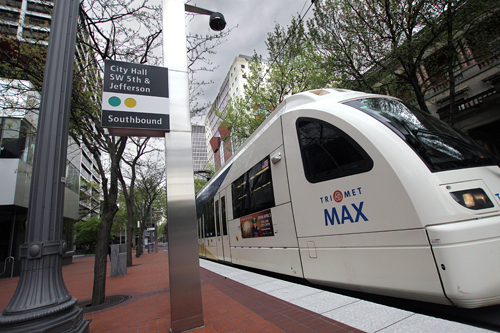 Free ride: The Green Line MAX stops at City Hall, at Southwest Fifth Avenue and Jefferson Street, currently in the Free Rail Zone.