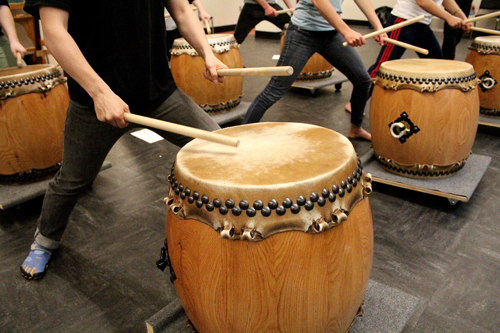 Bang the drum loudly Led by Wynn Kiyama, the PSU Taiko Ensemble rehearses for Sunday’s show.