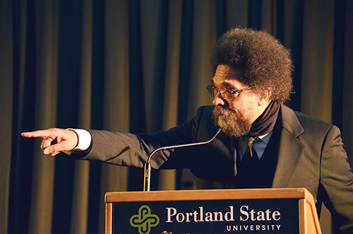 Dr. Cornel West lectures at PSU on Jan. 15. Photo © Chase Gilley.