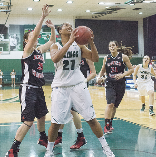 Post game: Angela Misa has been a force in the paint for the Vikings this season.  Photo by Daniel Johnston.