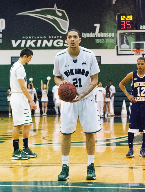 Aaron Moore lines up a free throw for Portland State. The Vikings will try to turn things around at home this week.  Photo by Daniel Johnston.