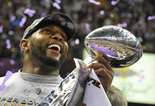 Ray Lewis celebrates his second Super Bowl victory on Sunday. The Baltimore Ravens defeated the San Francisco 49ers 34-31 at the Superdome in New Orleans. Photo  © The Baltimore Sun