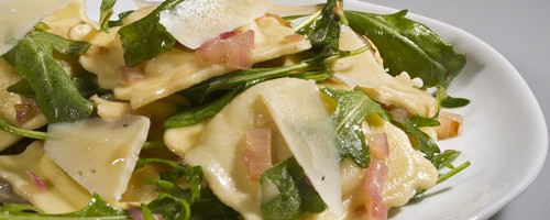 Transform Packaged Ravioli with this quick and easy arugula ravioli recipe. Don’t forget the red wine vinegar—it’s essential to this delicious dish. Photo by Karl Kuchs.