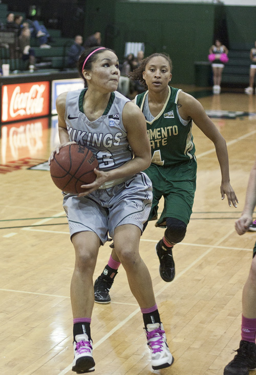 Courtney Vanbrocklin had another solid scoring night on Thursday, but the Vikings fell to Southern Utah 83-60. Photo by Miles Sanguinetti.