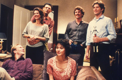 These white folks sure seem happy: The stars of Lawrence Kasdan’s 1983 film The Big Chill talk about ’80s stuff, like crack and rickle-down economics, in this screen shot. Photo © CPE US Networks, Inc.