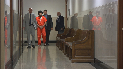 Walk of shame: An inmate is escorted to court in this still from Eugene Jarecki’s The House I Live In, screening this week as part of the inaugural Drug Policy Film Festival. Photo courtesy of Samuel Cullman.  