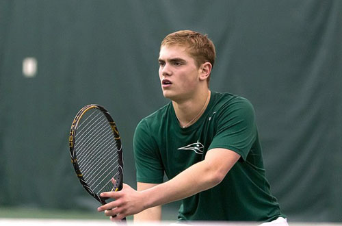 Ian Risenhoover helped to secure the doubles point for Portland State in both of the team’s matchups over the weekend. The Viking’s lost 6–1 to the University of Portland but came back to defeat Pacific by the same score. Photo © Larry Lawson/goviks.com