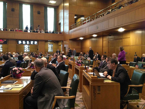 Oregon house members consider the tuition equity bill on Feb. 22. The House voted to grant in-state tuition rates to undocumented high school graduates who meet certain criteria. Photo by © Harry Esteve / The Oregonian