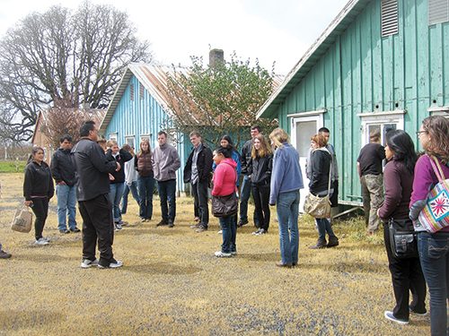 Students toured migrant housing in Woodburn as part of Cesar Chavez Week at PSU. The weeklong celebration featured lectures and a community fair.  Photo © Kelsey Hoffman.