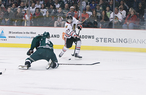 Oliver Bjorkstrand had four points in Portland’s series–clinching victory. Photo by Karl Kuchs.