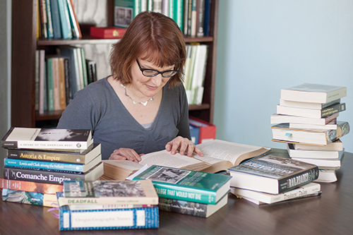 Professor Katy Barber, associate professor of history.Fields of expertise include the Pacific Northwest, Columbia River history and public history. Earned her doctoral degree from Washington State University. Photo by Miles Sanguinetti