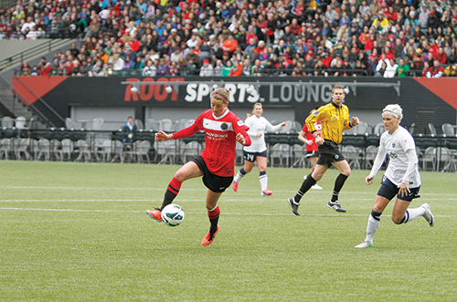Danielle Foxhoven got Portland on board in the 70th minute of a road matchup with Chicago, giving the Thorns a lead they would not relinquish. Photo by Karl Kuchs.
