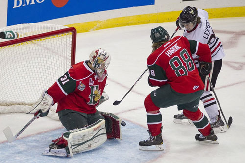 Zachary Fucale was able to limit the Winterhawks’ offense  in the first game at the Memorial Cup. Halifax came away with the win 7-4. Photo © AP Photo/The Canadian Press, Liam Richards