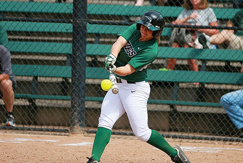 Brittany Hendrickson slammed her first career grand slam in an 11-2 rout against North Dakota in the final game of the season, as the Vikings clinched the conference championship on the road. Photo by © Scott Larson  / Goviks.com