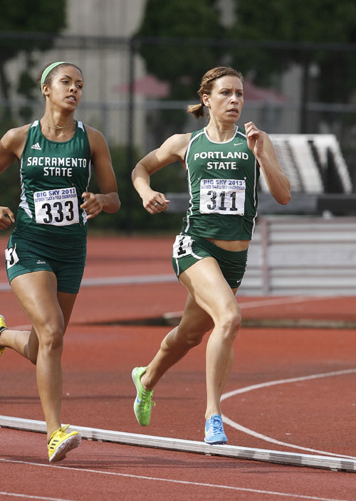 Bianca Martin, right, spent her last year as a college athlete at Portland State, coming through for the Vikings with strong showings during the outdoor season. Photo Karl Kuchs.