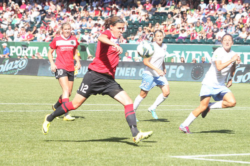 Christine Sinclair scored twice for Portland against the Red Stars, but it wasn’t enough as Chicago rallied in the last 15 minutes to earn a road point. Photo by Miles Sanguinetti.