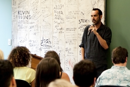 Ben Anderson-Nathe, an associate professor of child and family studies at PSU, speaks about sexual orientation at Thursday’s event. Photo by Jinyi Qi.