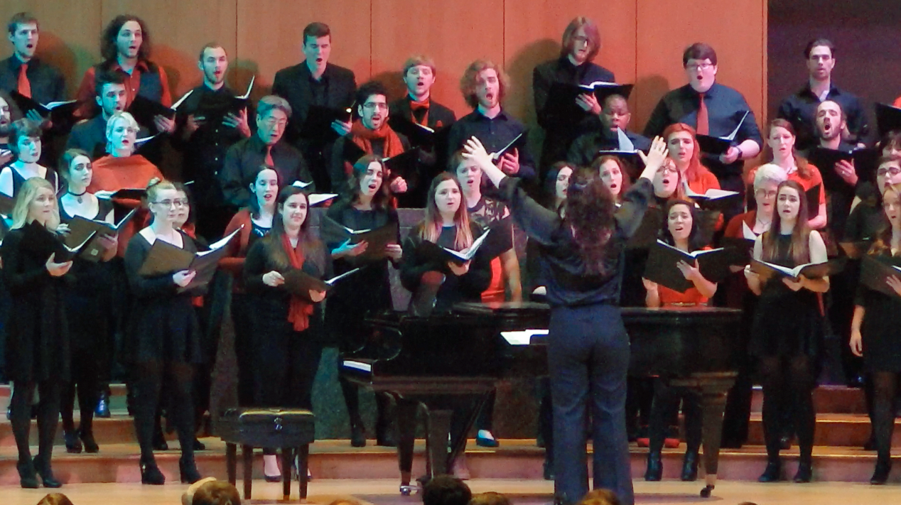 Alejandra Blech conducts the Vox Femina and Man Choir. Matthew Andrews/PSU Vanguard