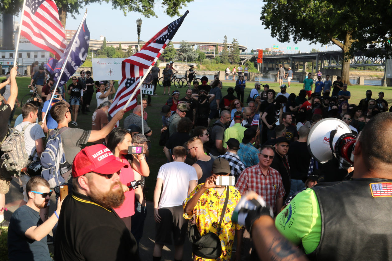 Brawlt-right: Antifa squares off against skinhead, Proud Boy rally ...