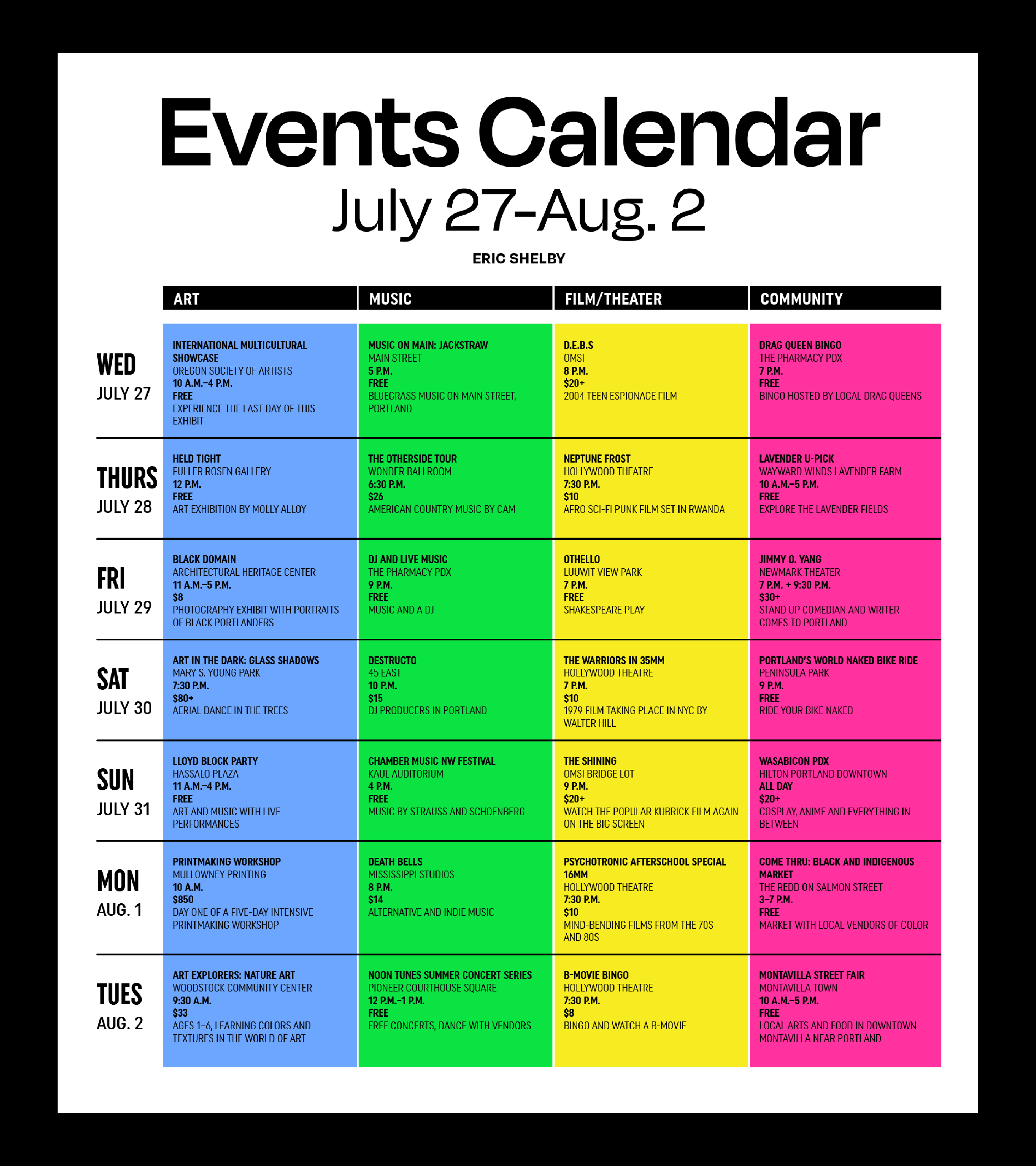 Events Calendar July 27–August 2