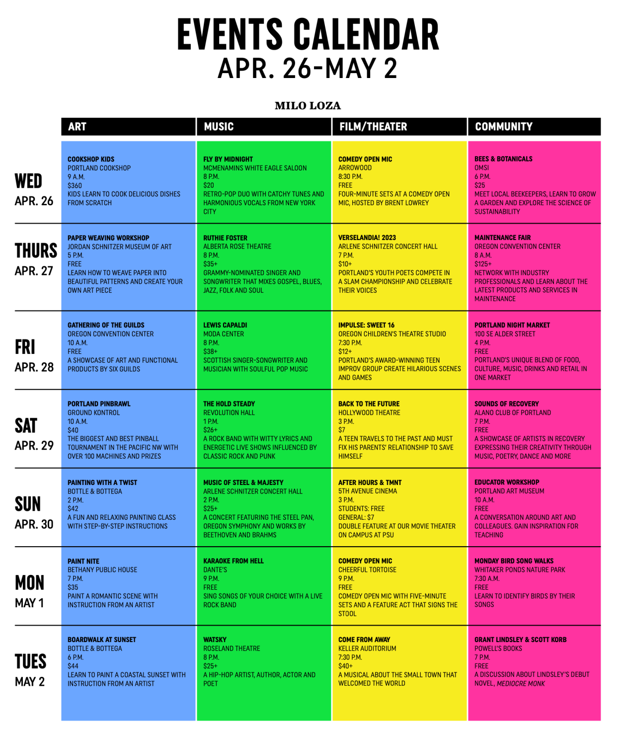 Events Calendar April 26May 2 Vanguard